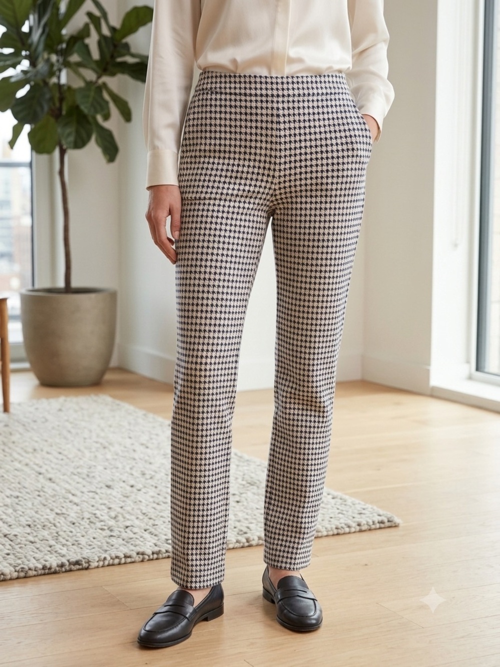 crosby. | Springfield Houndstooth High Waist Knit Pants Black, White & Blue